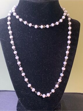 Delicate White Beaded Long Necklace - Women Jewelry